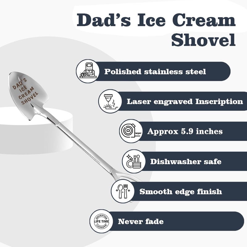 stormroo Dad Gifts - Gifts for dad from Daughter. Valentine's Day Gifts for dad Ice Cream Spoon Scoop for Ice Cream Lovers, Father birthday Gifts Funny Engraved Stainless Steel Shovel - Image 5